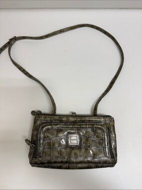 Koltov Olive Croc-Embossed Crossbody Bag